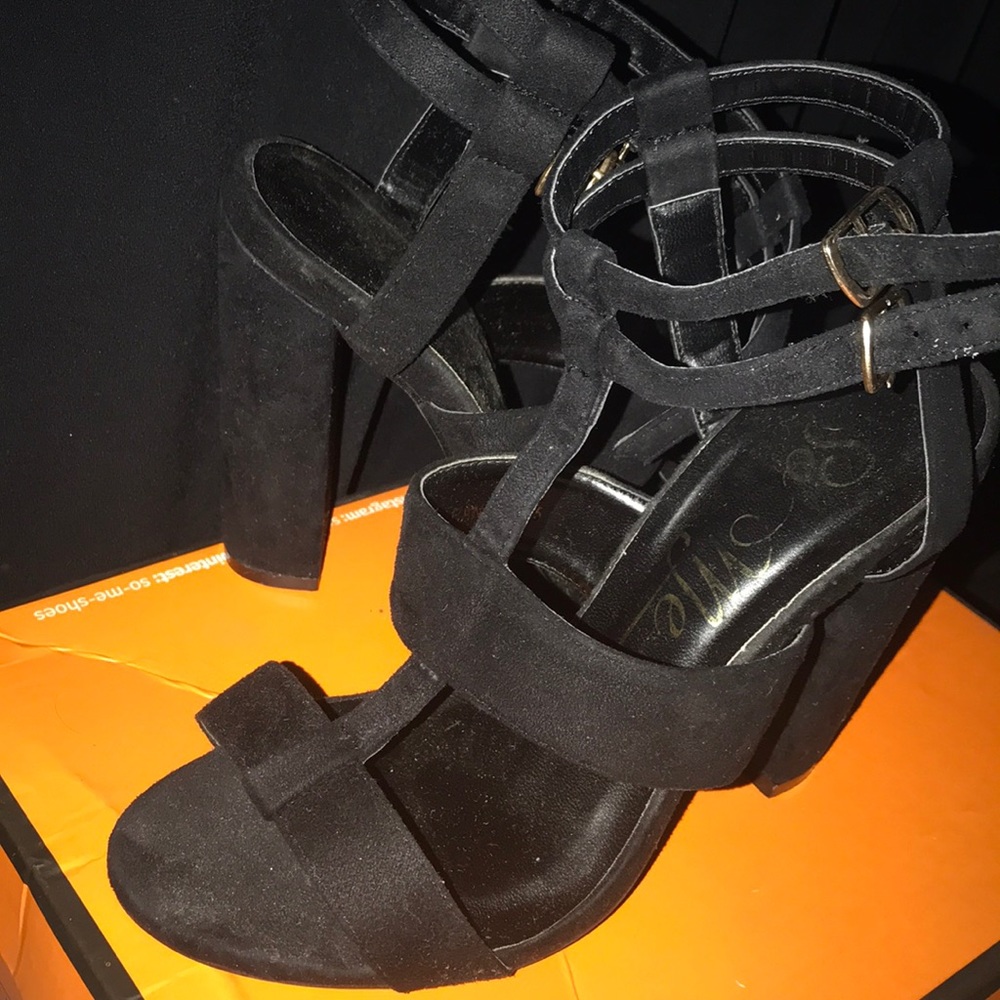 Black Chunky Strapped Heels